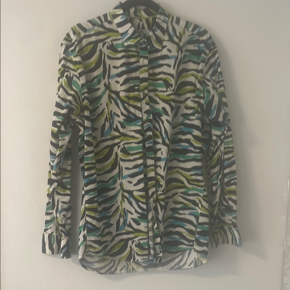 Cafe bleu Stylish Green and Blue Patterned Shirt Sz L